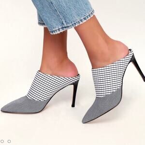 Dolce Vita Cinda Black White Grid Print Point Toe Stiletto Mules Size 8